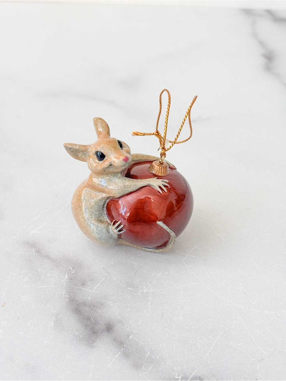 Kitty’s Critters Mouse On A Red Ball Ornament